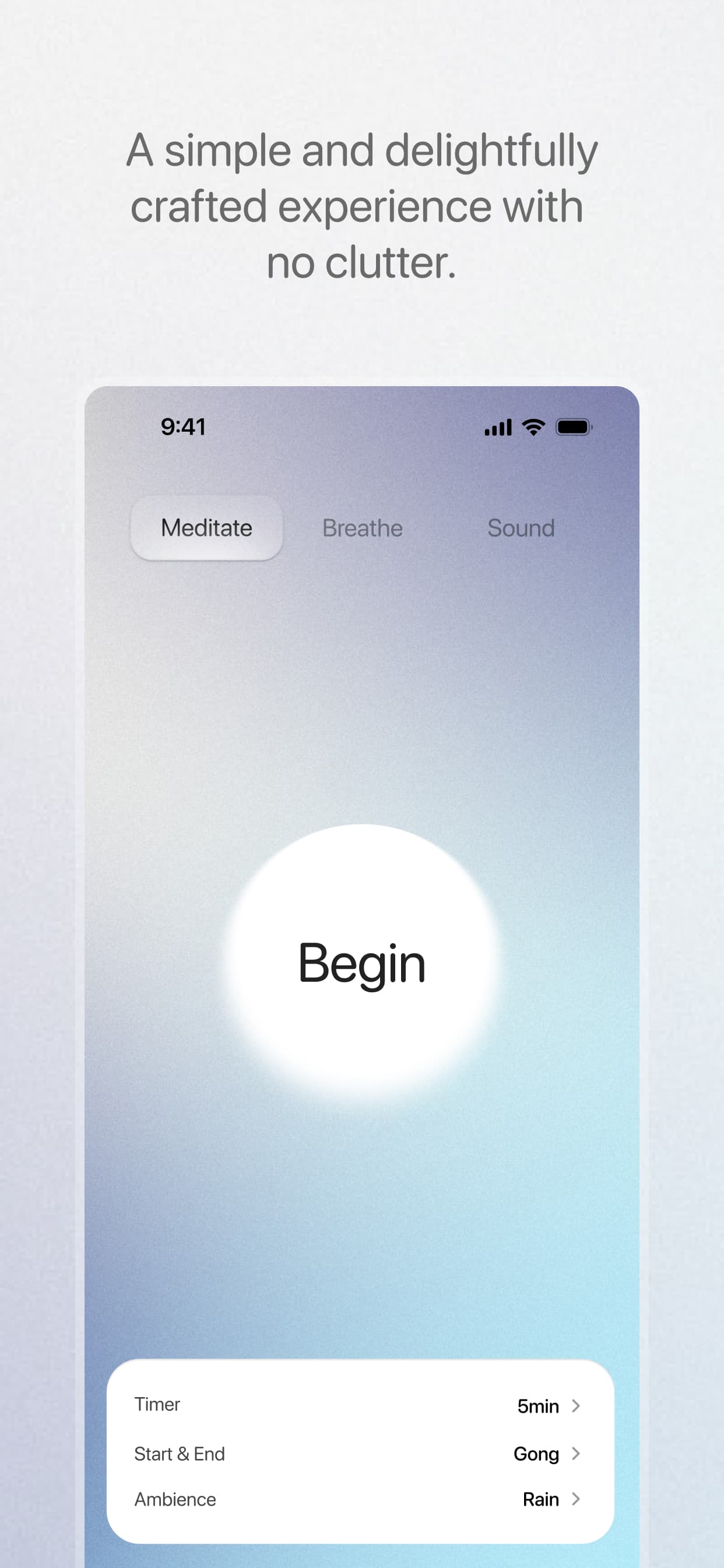 Roshi app screenshot: “A simple and delightfully crafted experience with no clutter.”