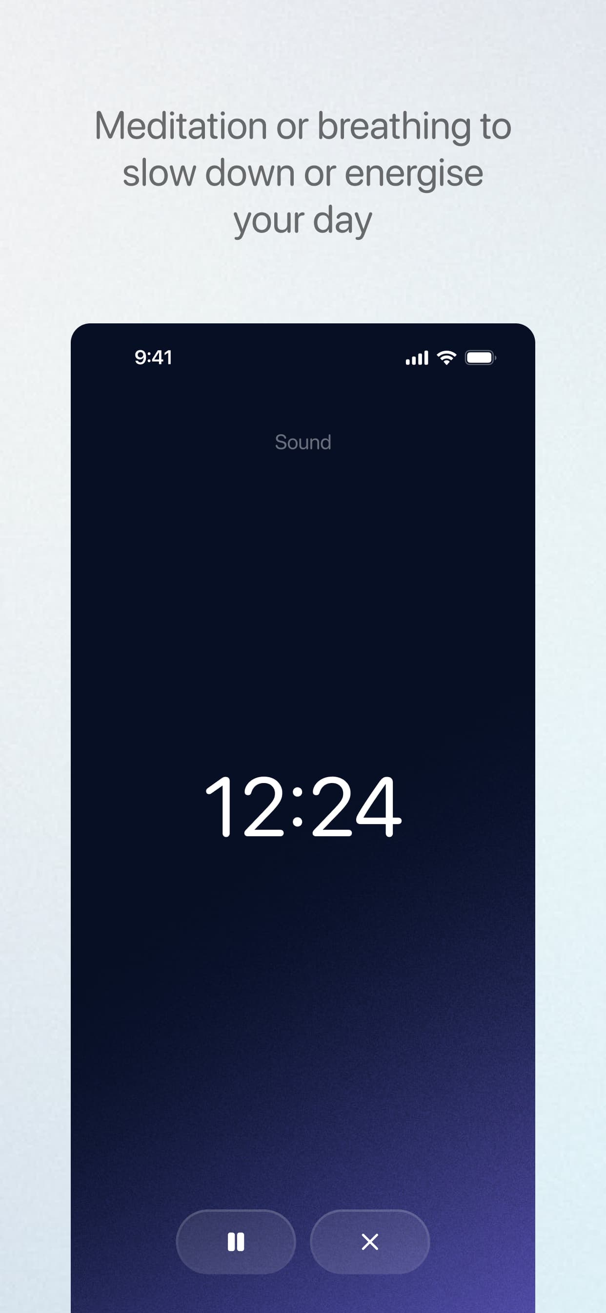 Roshi app screenshot: Meditation or breathing to slow down or energise your day.